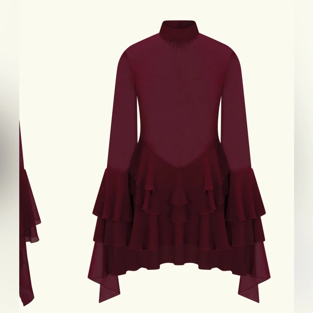Meshki Burgundy Long Sleeve Ruffle Dress - Picture 5 of 5